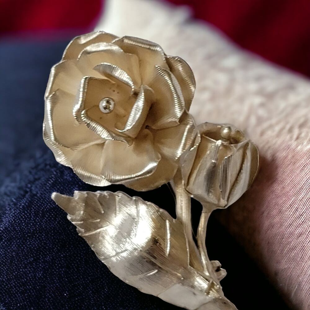 Vintage Mexican Sterling Silver Rose Brooch Flower Bud Pin 2.25 Inch